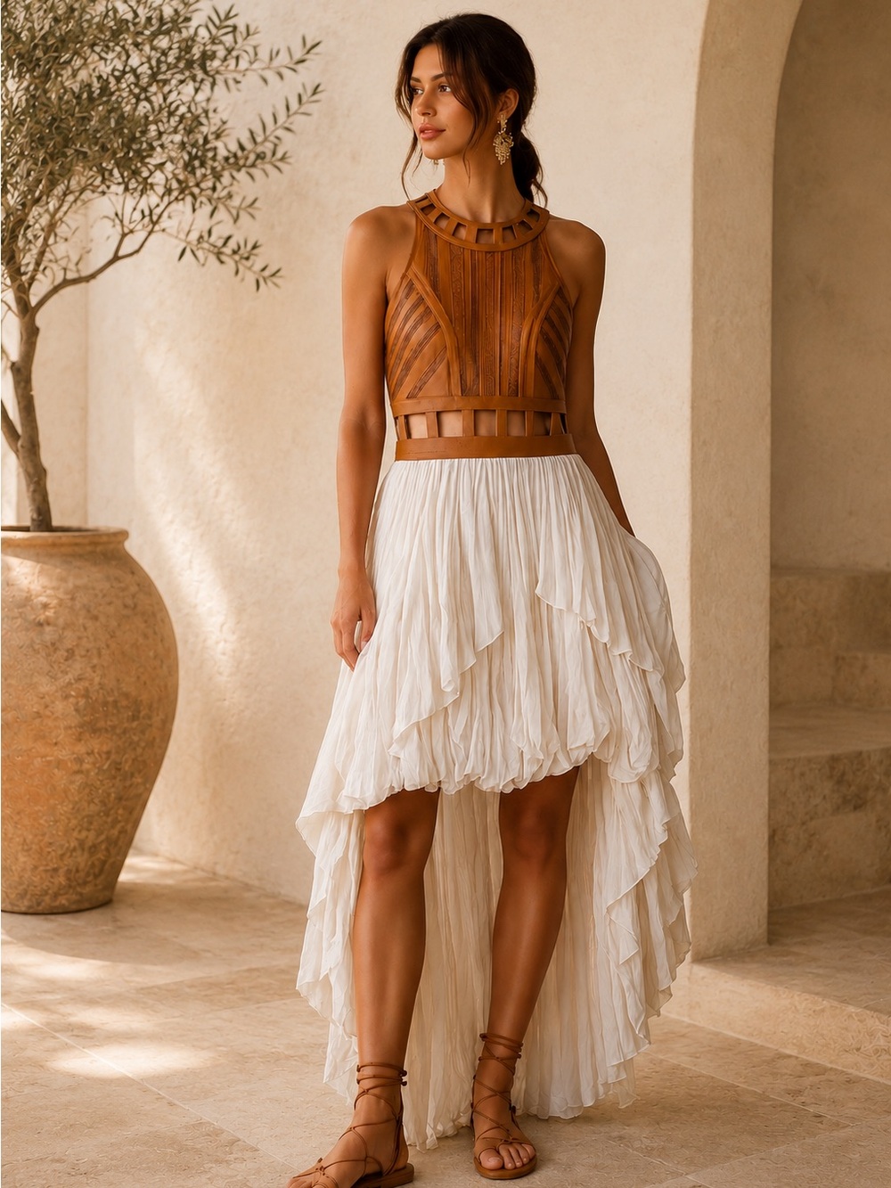 Aje Leather Cutwork High-Low Bubble Hem Dress l Bohemian Rare Archival 🤎 Small
